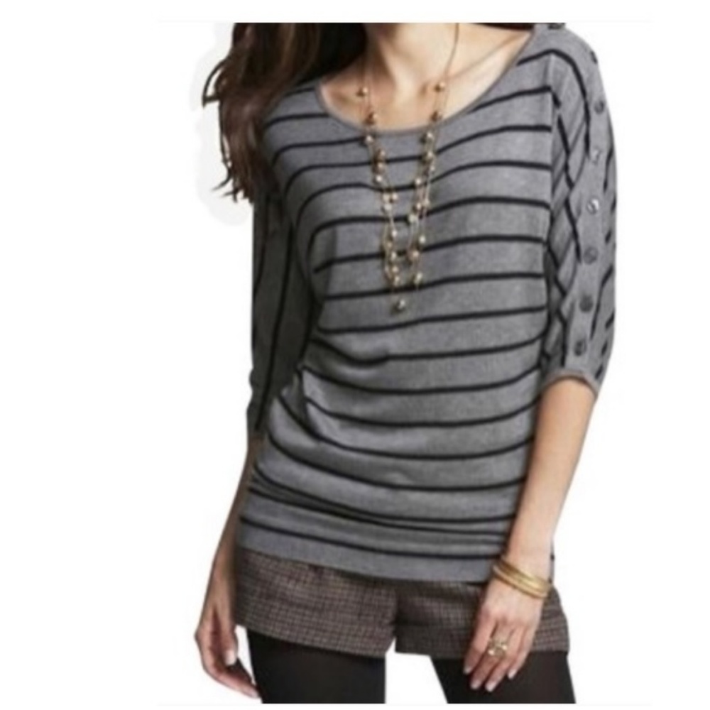 EXPRESS // 3/4 Sleeve Gray & Black Striped Sweater